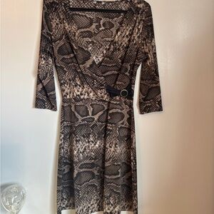 ALFRED SUNG Black and Brown Snake Print Long Sleeve Dress